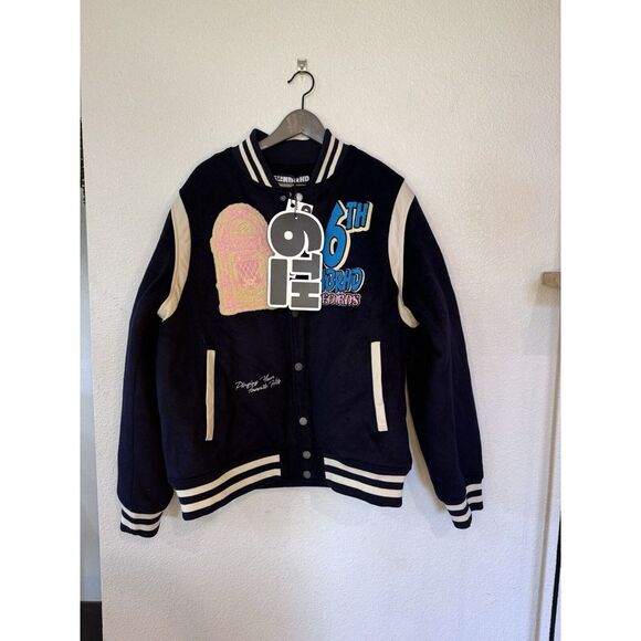 6THNBRHD VARSITY JACKET‎ "HIT RECORDS" -NAVY - Picture 1 of 7